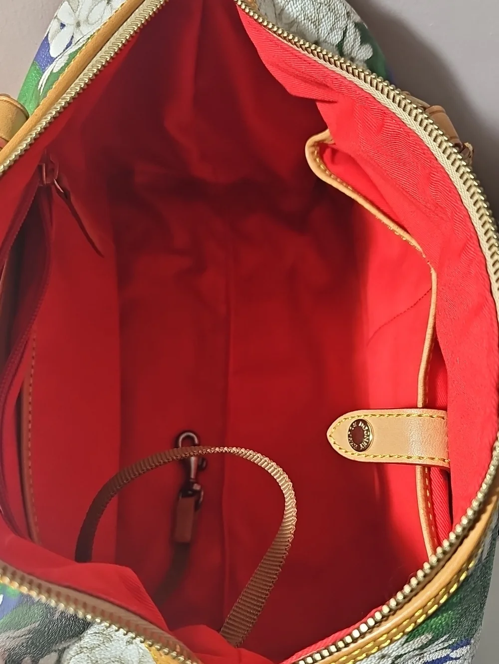 Dooney & Bourke Green Hydrangea Floral Satchel W/ Coin Purse And Key Fob